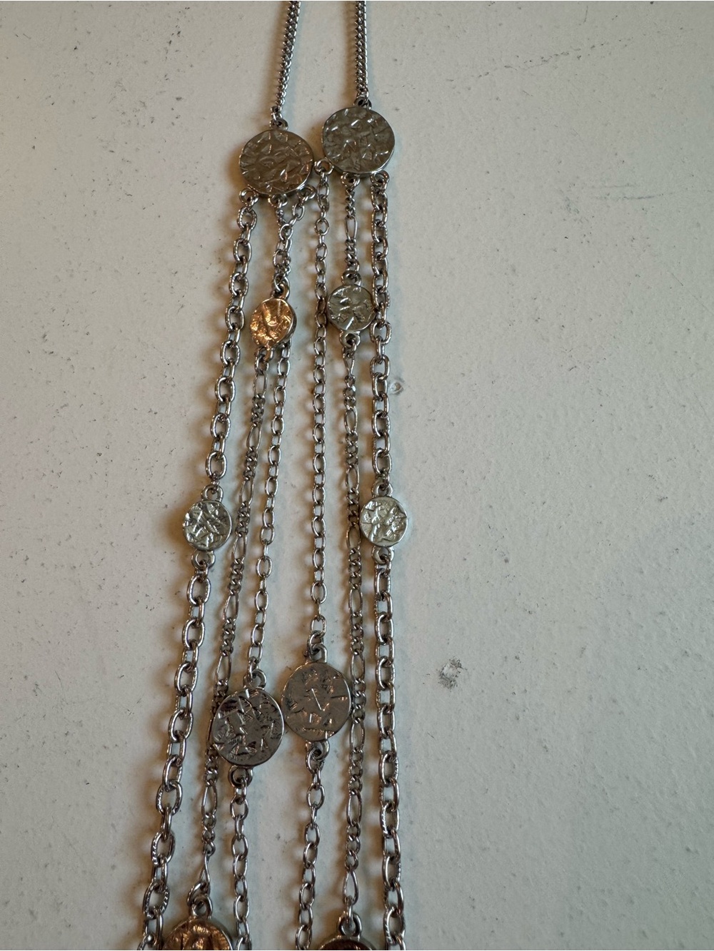 Silver Multi-Strand Coin Pendant Necklace - Women's Jewelry - Picture 5 of 7